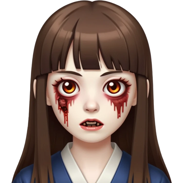 quero que voce crie uma foto baseada nesse emoji 🧟‍♀️ mas que seja uma zumbi com cabelo longo e castanho com franja meio japonesa. emoji