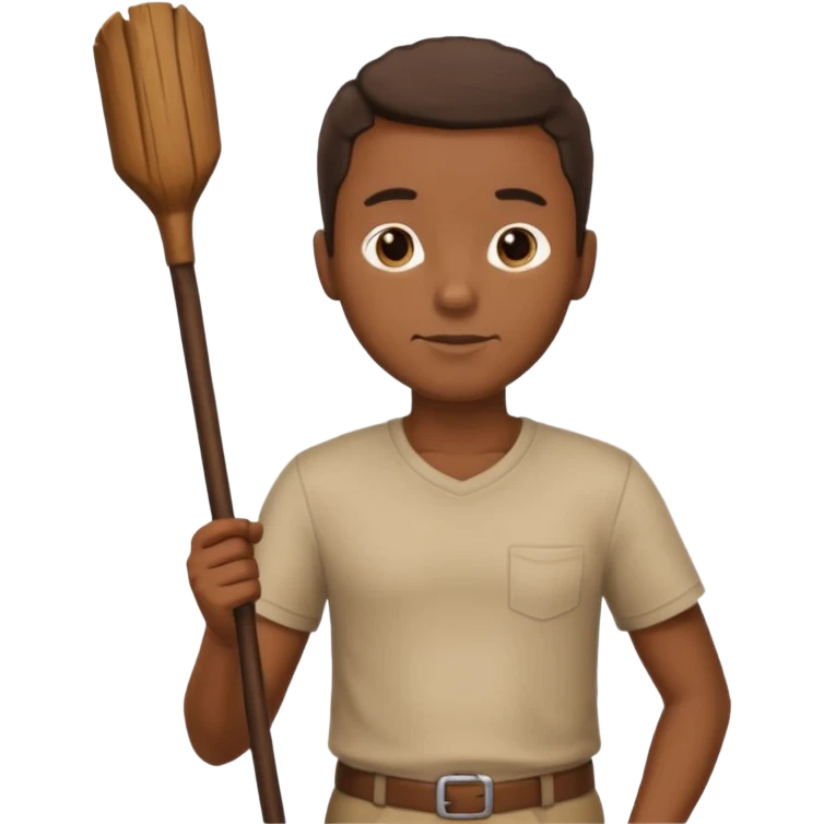 Black man holding a long brown stick by his stomach emoji