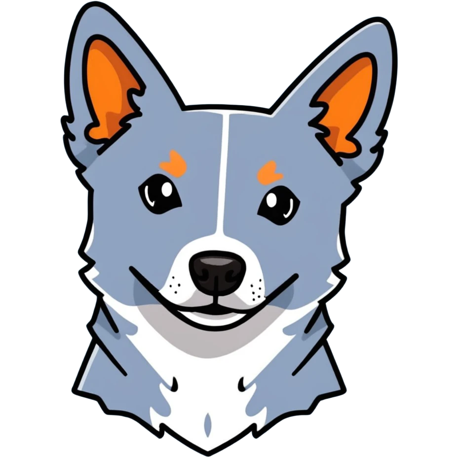 cute blue heeler cattle dog head with characteristic blue-gray speckled coat and alert expression emoji