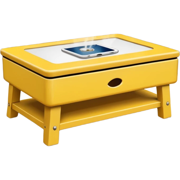 yellow coffe table, coffee on top
 emoji