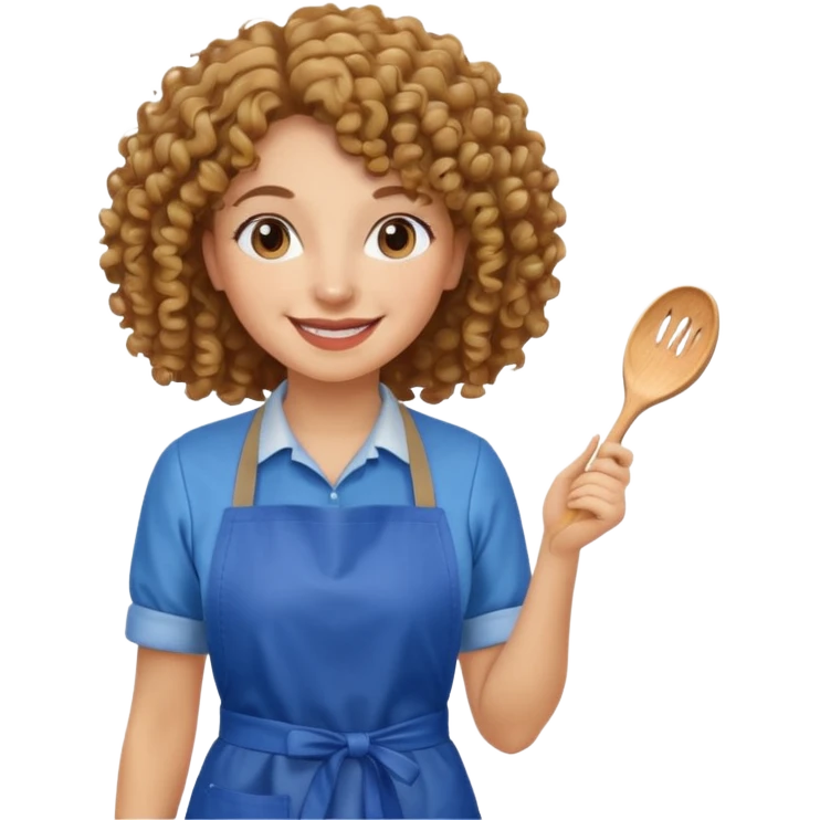 woman with curly hair in blue apron emoji