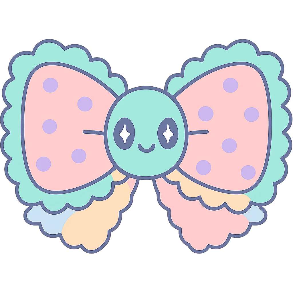coquette bow with frills and polka dots, playful and cute, pastel palette emoji