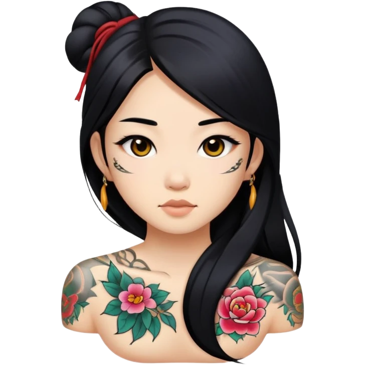 Asian girl with long black hair and tattoos emoji