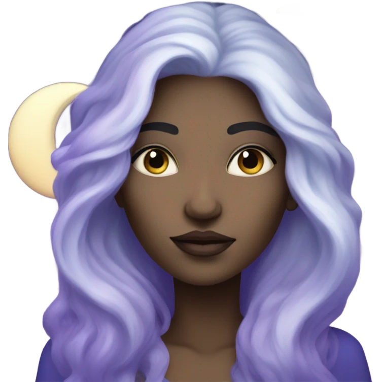 white mystical woman with sparkling galaxy hair with moon and stars in purple and blue shades emoji