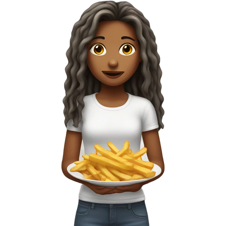 a girl with greasy haie and pommes emoji