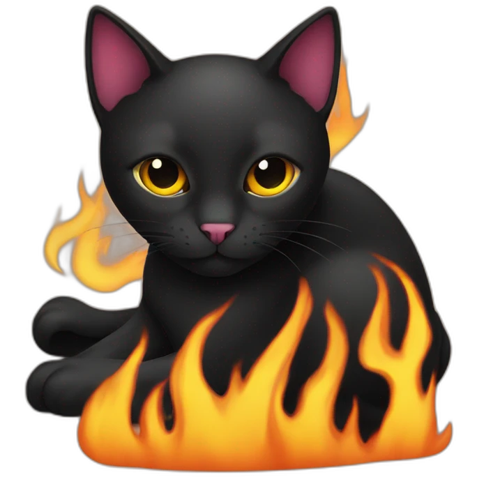 black cat sat on a flame emoji