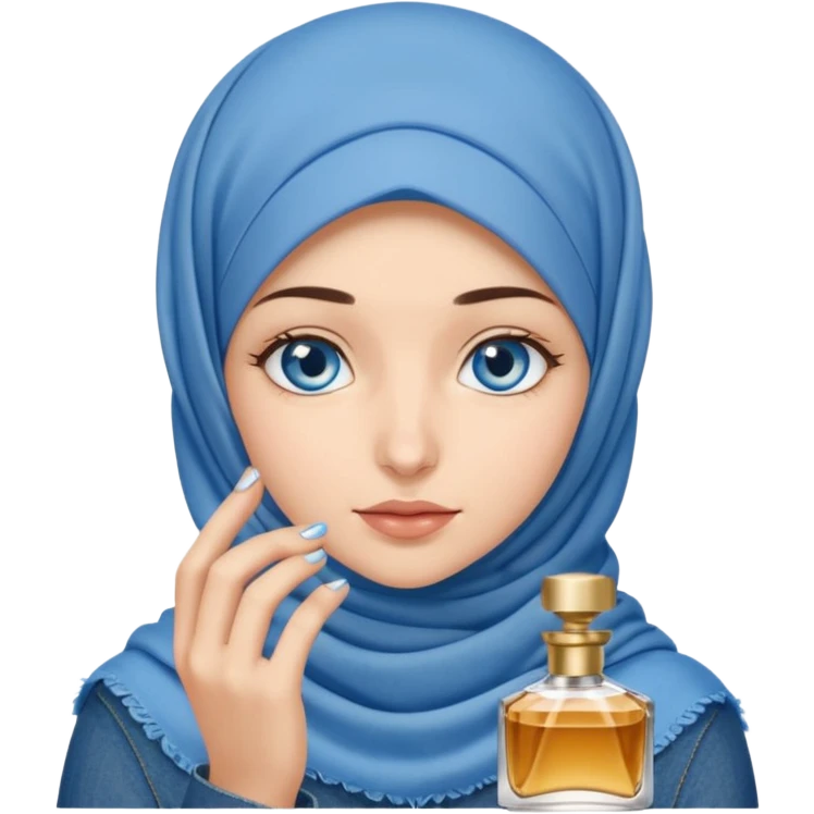 Turkish beautiful finish Konya girl blue eyes with denim hijab smells perfume on the floor  emoji