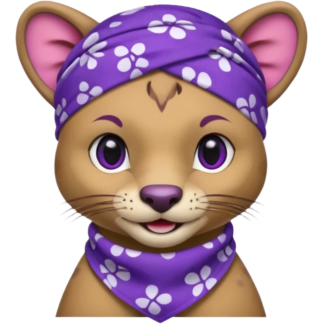
Fossa animal wearing a bandana on the forehead in purple color with white smiley patterns emoji