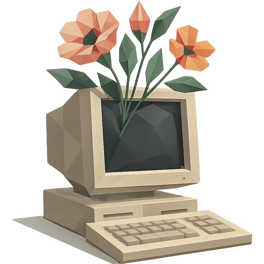computer with flowers growing out of it emoji