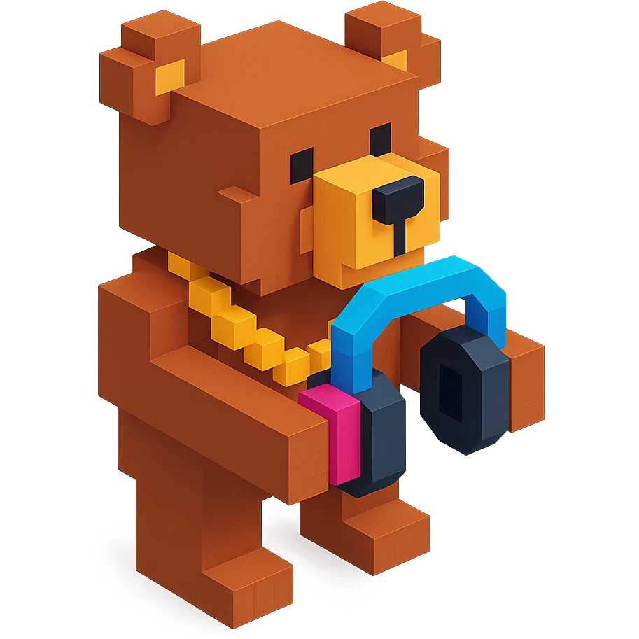 Russian grizzly bear with a rapper chain, holding DJ headphones emoji