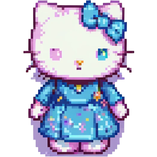 Hello Kitty, pixel art style, standing and waving, retro video game look emoji