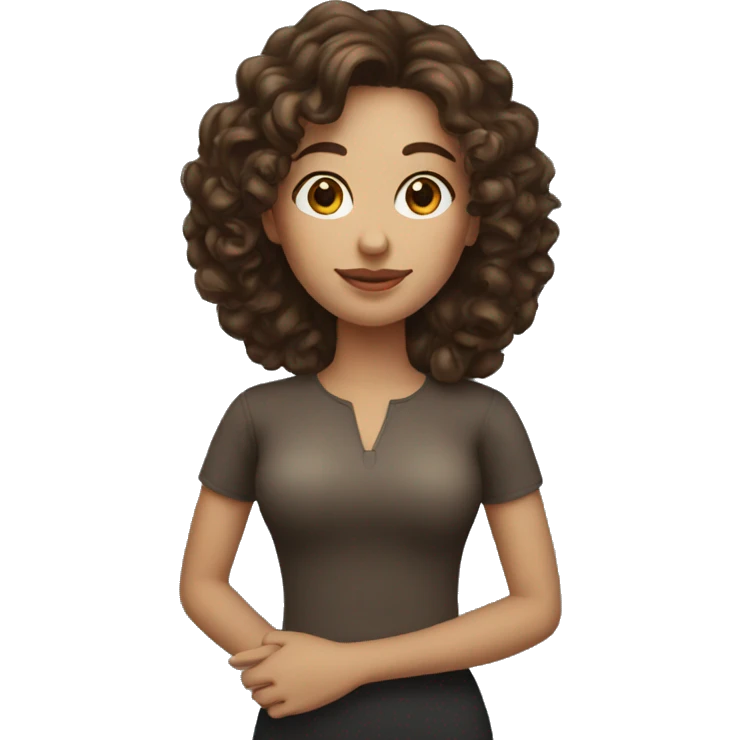round brunette woman with long curly hair emoji
