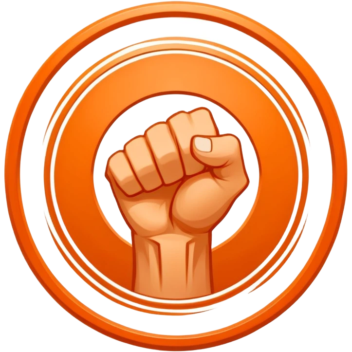 An emblem symbolizing striking martial arts, featuring a clenched fist in the center surrounded by dynamic lines representing speed and power. The background includes subtle elements of a combat ring and traditional martial arts symbols. Transparent background. emoji