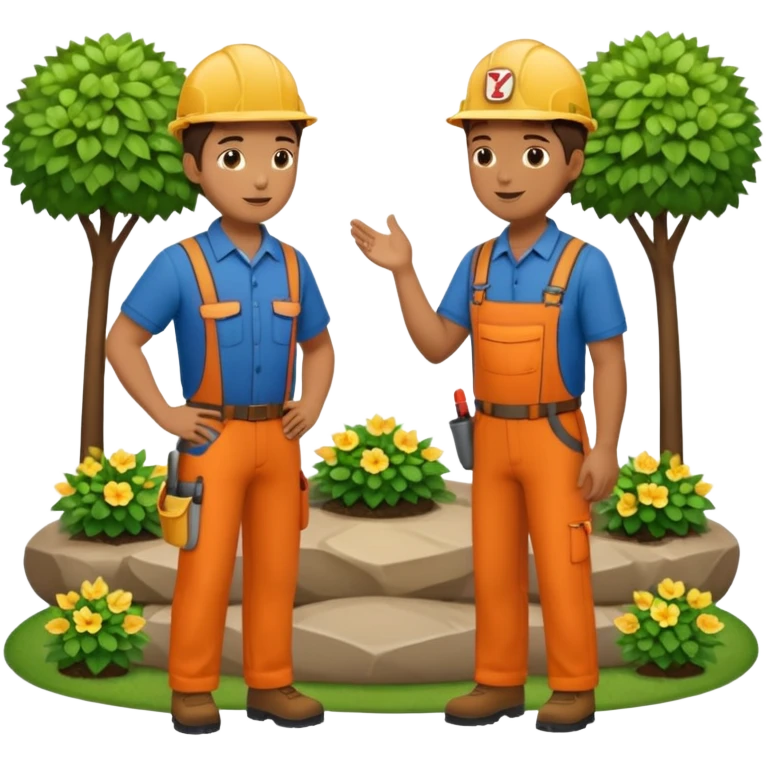 Landscaping company worker talking to another person, full body emoji