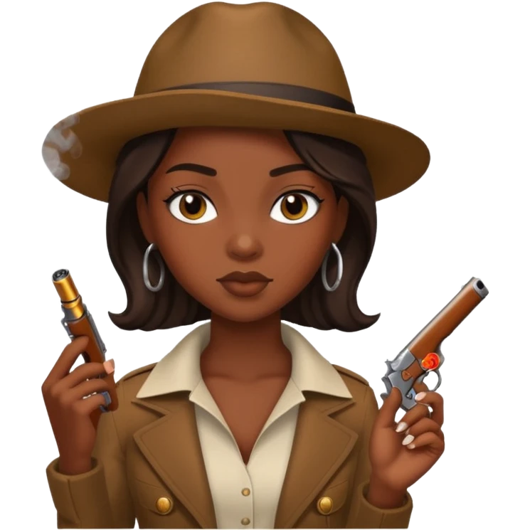 melanin girl smoking and holding gun emoji