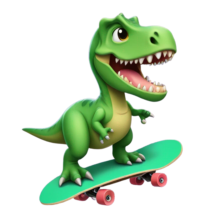 Dinosaur riding skate board emoji