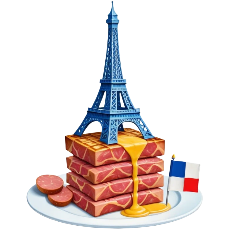 Spam meat Eiffel tower and French flag surrealist painting  emoji