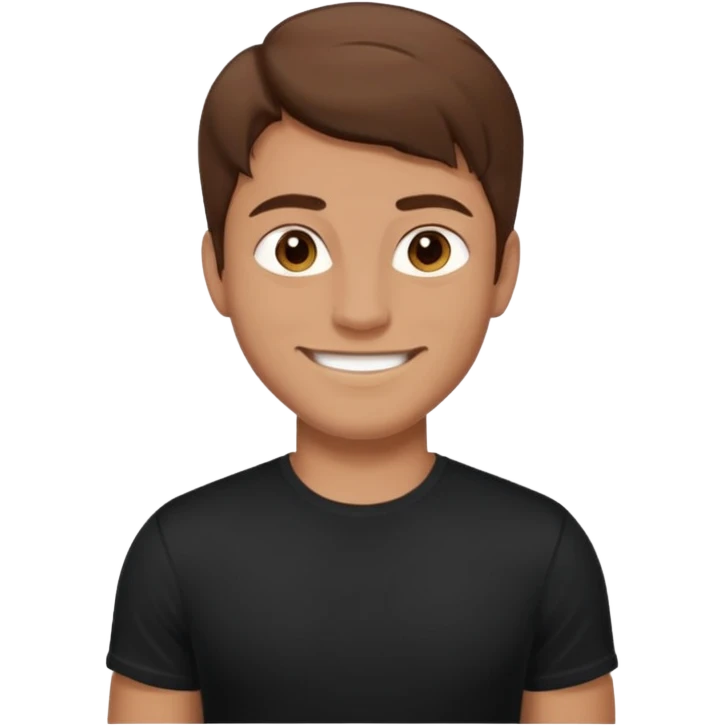 man with brown hair who is strong wearing black t shirt emoji