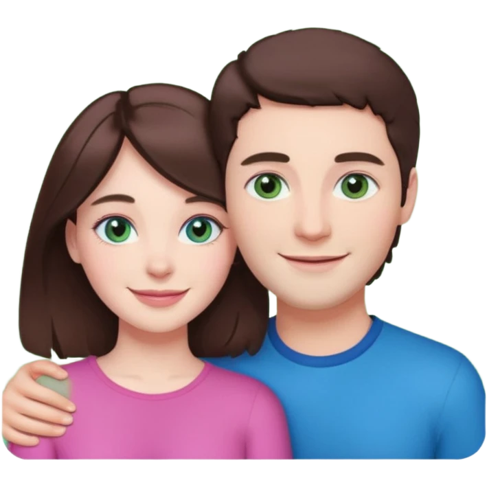 pink polaroid photo of a couple thats white with brunette hair blue and green eyes emoji