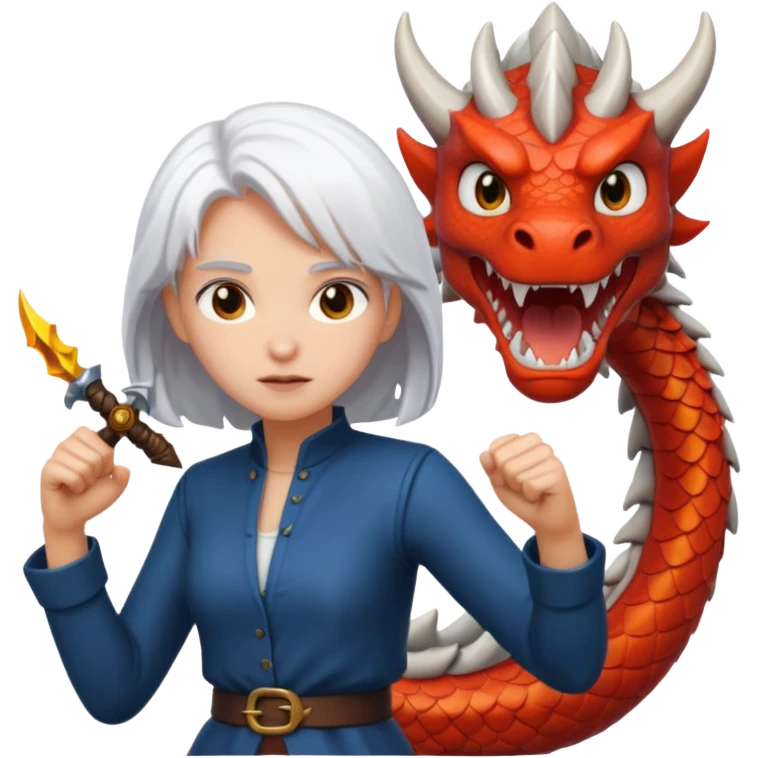 a girl with white hair fighting a dragon emoji