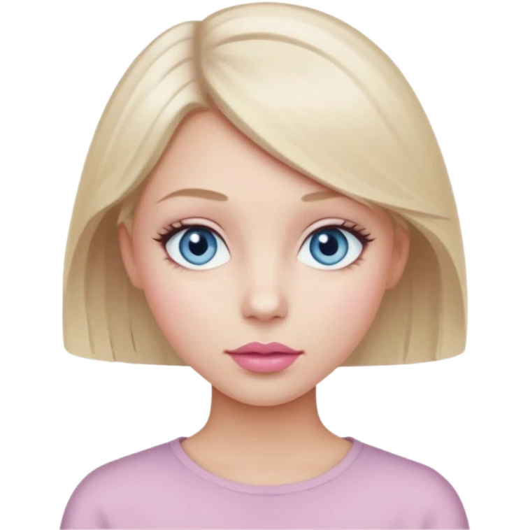 girl with medium-short light ashy blonde hair, grayish-blue eyes, pale pink neutral skin tone, light mauve-pink lips emoji