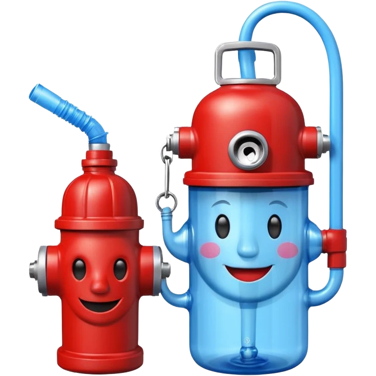 water bottle with face and fire hydrant coming out of straw emoji