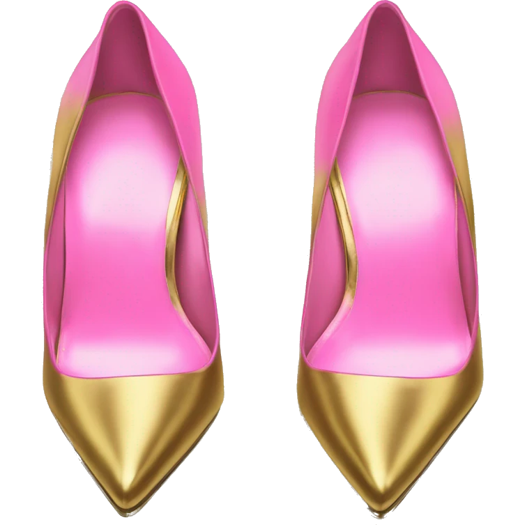 Realistic isolated top view of a pair of metallic gold and metallic bubblegum pink pointed toe high heel shoes. emoji