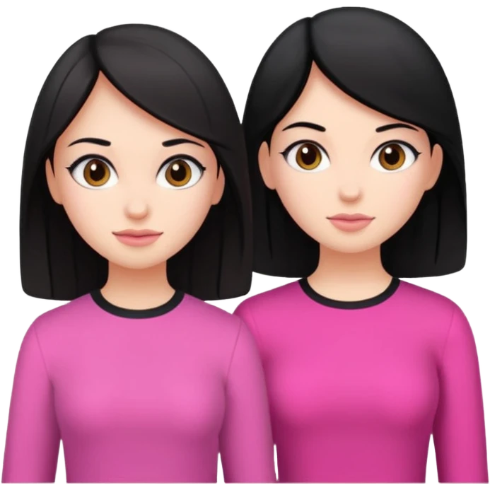 two girls one is brunette in black clothes one is white skinned one is black haired in pink clothes emoji
