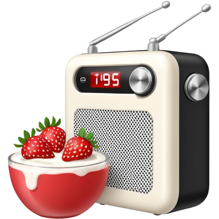 radio speaker with yogurt bricks and strawberries emoji