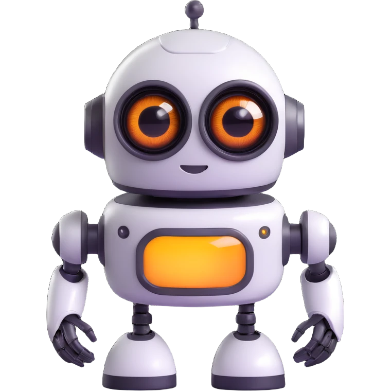 Friendly robot with big expressive eyes — round head, glossy finish, slightly clumsy but charming (think Wall-E meets Baymax). emoji
