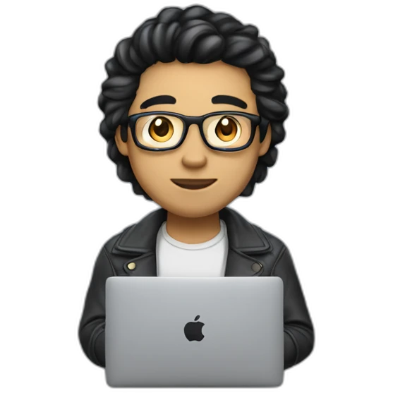 developer with macbook in front, light skin tone and black hair styled emoji