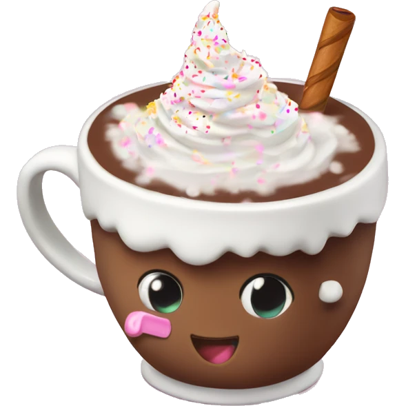 cute hot coco mug that’s pink with marshmallows and whip cream with sprinkles  emoji