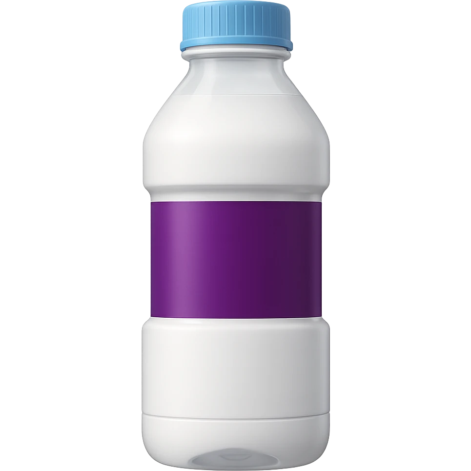 Add a prominent purple label to the Miralax bottle, keep the rest of the design unchanged, with no background. The style should remain consistent with the original image's look and feel. emoji