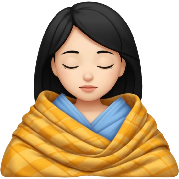 girl with black hair and light skin sleeping with a blanket onemoji emoji
