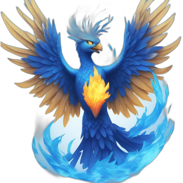 Blue phoenix rising from blue flames emoji