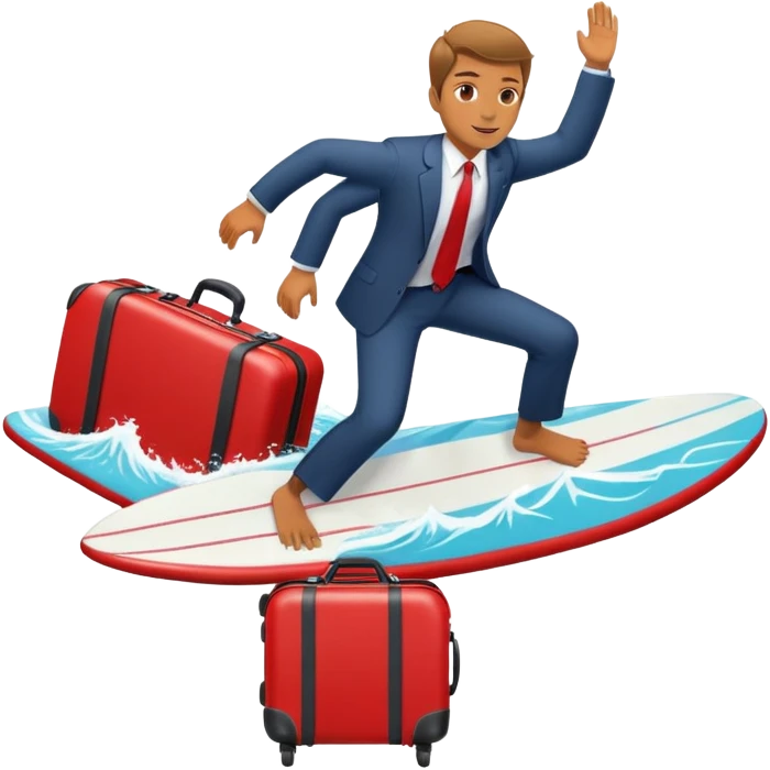 businessman surfing on a red suitcase emoji