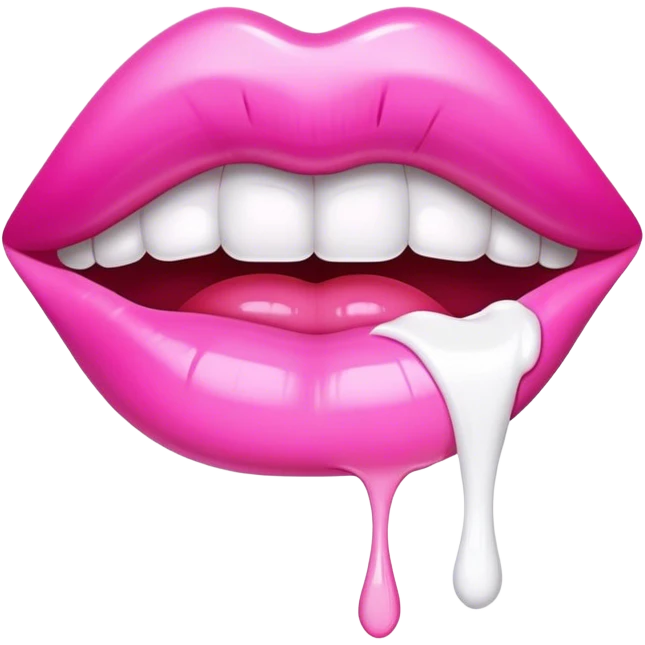 Floating pink glossy lip with extremely white paint dripping off emoji