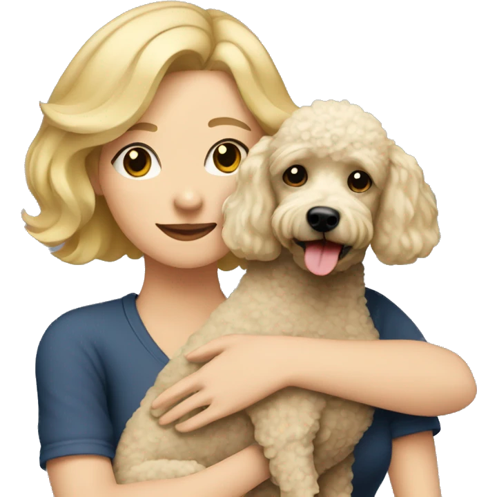  Short-Blonde-haired woman hugs her Poodle-Black-dog emoji
