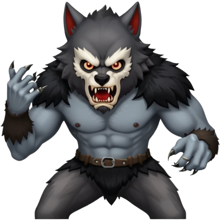 Create an emoji of Werewolf half bodied till waist sharp nails angry face black  emoji