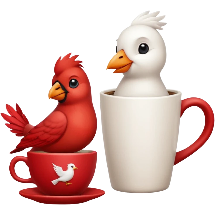 Happy cardinal bird with a dove and a cup of coffee emoji