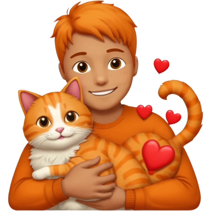 a man hugging a cat with hearts emoji