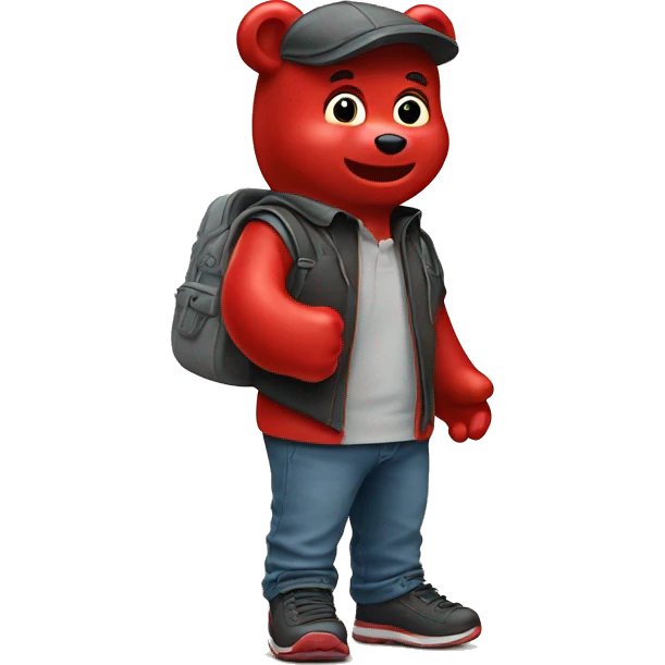 A red gummy bear with a shoe in his hand emoji