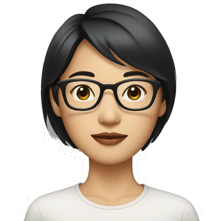An asian woman with black hair short hair wearing clear glasses and no lipstick  emoji