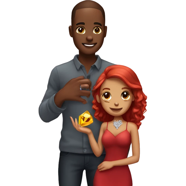 Bien skin proposing with a diamond ring to his brown skin girl with red hair emoji
