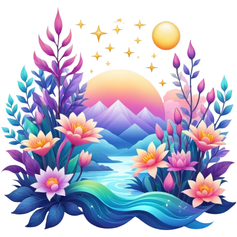 Epic divine legendary celestial flowery complex detailed iridescent gradients aesthetic-scenery-Decorations emoji