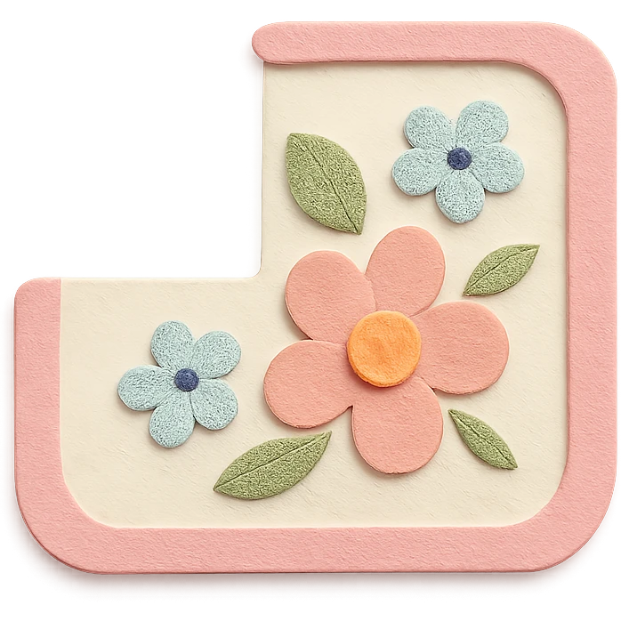 soft pastel gentle corner sticker with floral pattern, pink border emoji