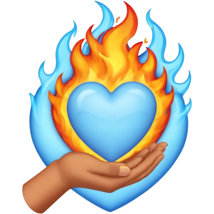 Light Blue heart with fire hand emoji