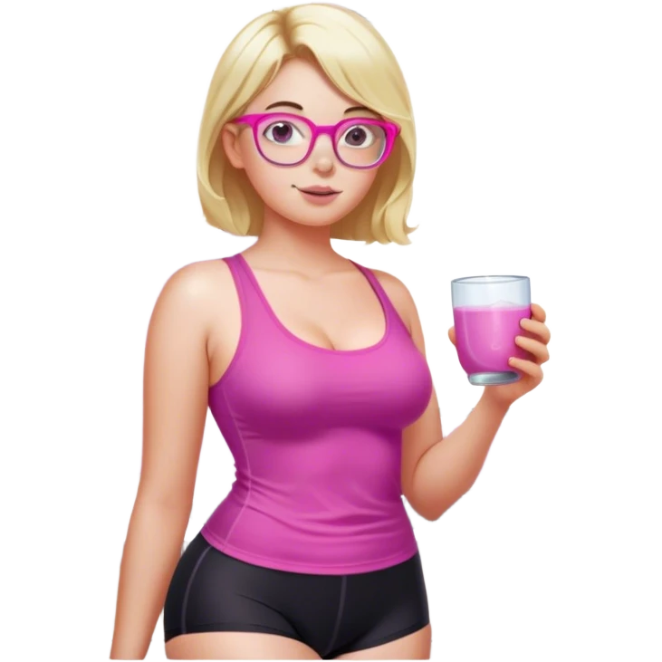 Curvy fair skinned woman, freckled skin, short blond hair, small light purple reading glasses, washing dishes, short flowing sheer hot pink tank top, without undergarments SFW, black yoga pants, thick booty emoji