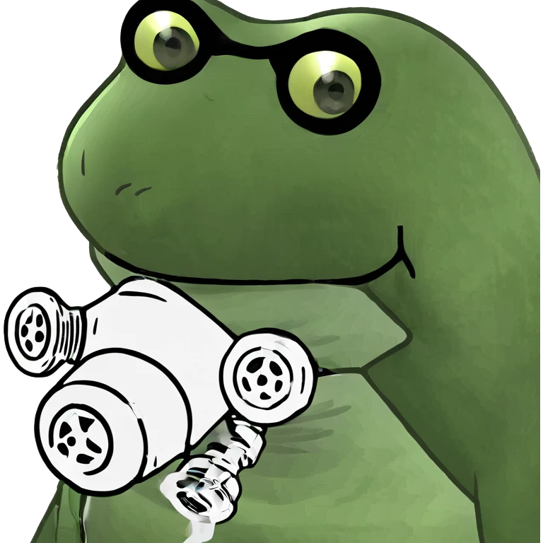 frog wearing a gas mask like a stalker emoji