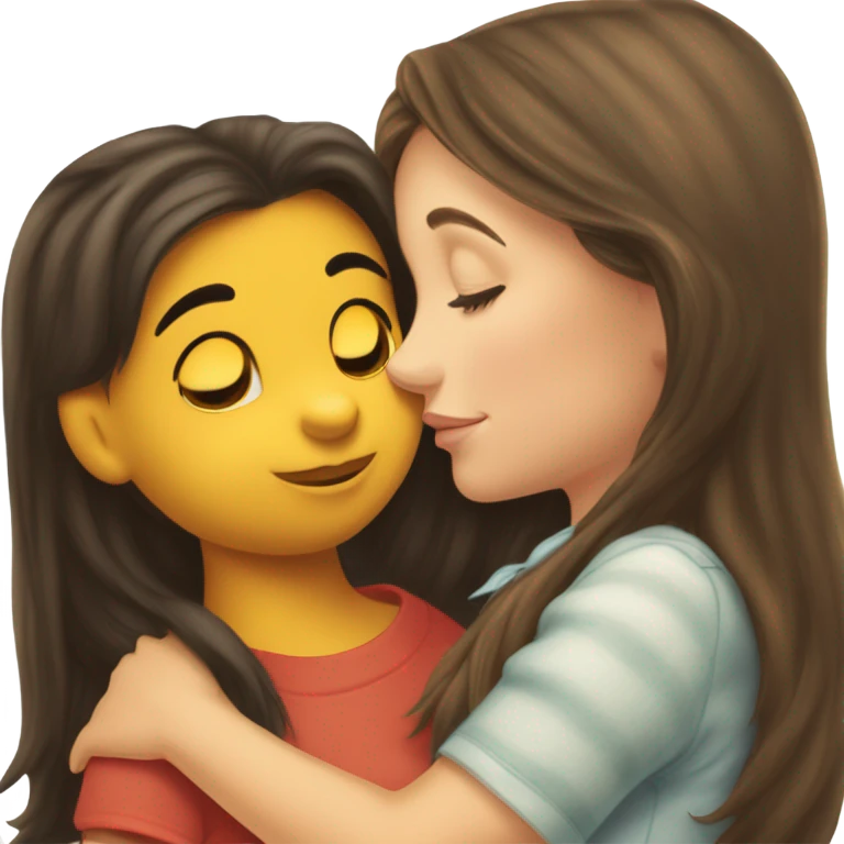 Winnie the Pooh kissing pretty brunette girl on the cheek emoji